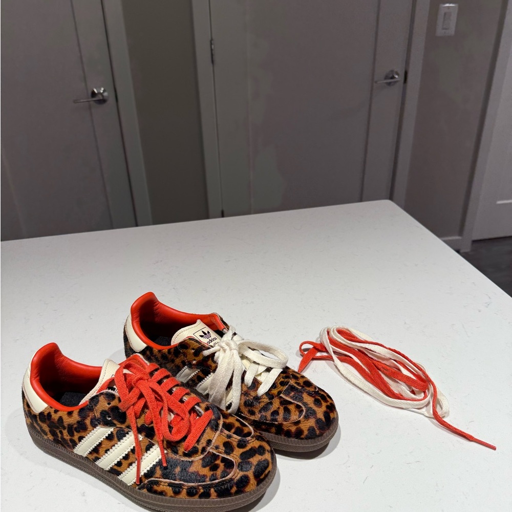 adidas Leopard Print Sneakers with Red and White Accents